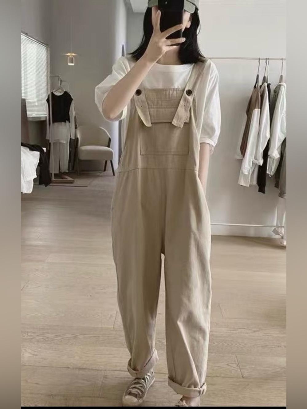 Maternity Casual Beige Cotton Overalls Jumpsuit